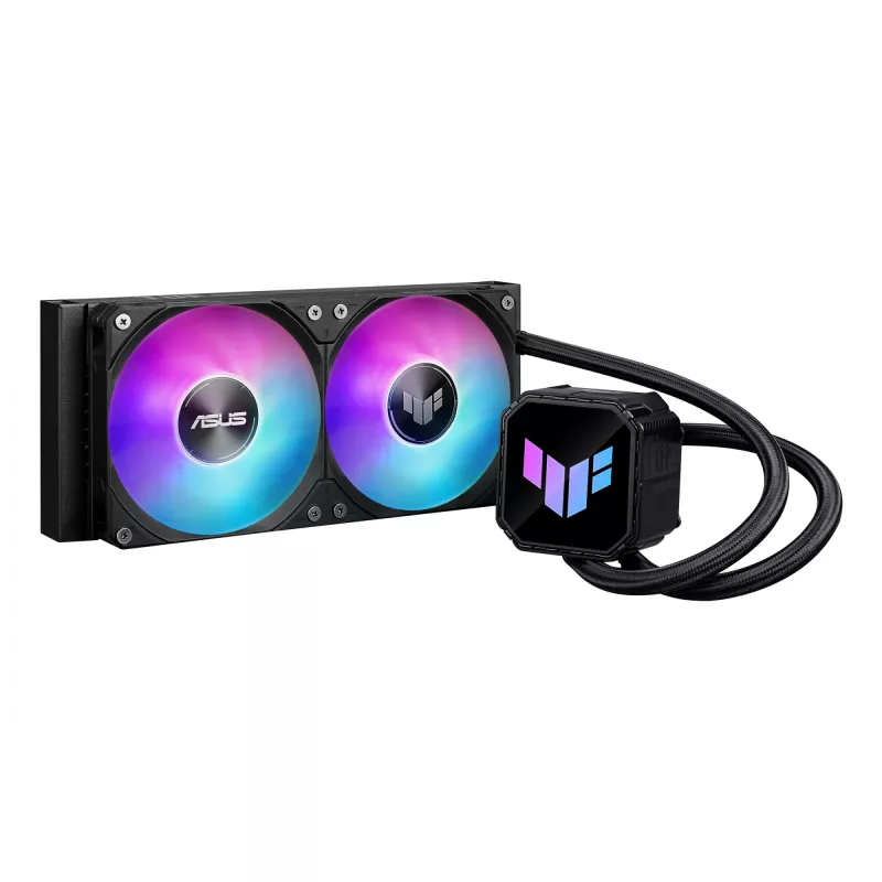 Skysčio aušintuvas ASUS TUF GAMING LC III 240 ARGB — 240 mm radiatorius, 2 x 120 mm ARGB ventiliatoriai, Socket AM5 palaikymas, Juoda