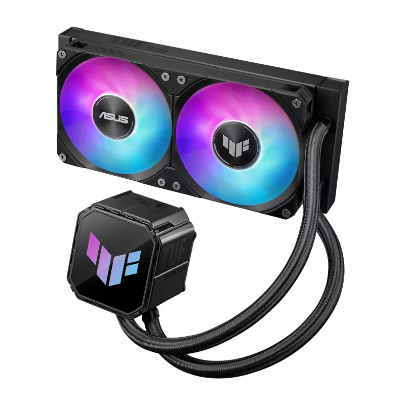 Skysčio aušintuvas ASUS TUF GAMING LC III 240 ARGB — 240 mm radiatorius, 2 x 120 mm ARGB ventiliatoriai, Socket AM5 palaikymas, Juoda