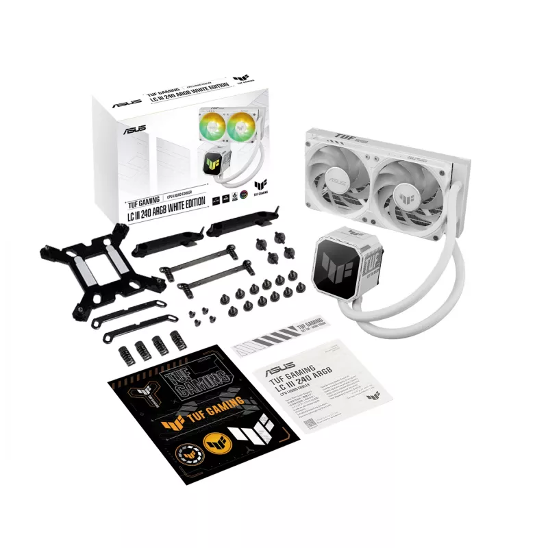Vandens aušintuvas ASUS TUF GAMING LC III 240 ARGB WHT – 240 mm radiatorius, 2x 120 mm ventiliatoriai, PWM, baltas