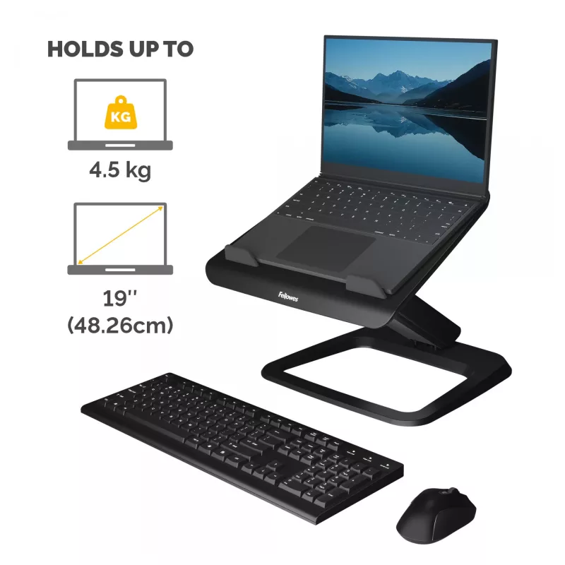 Fellowes Hana LT reguliuojamas stovas nešiojamam kompiuteriui, iki 19 colių, 4,5 kg, juodas