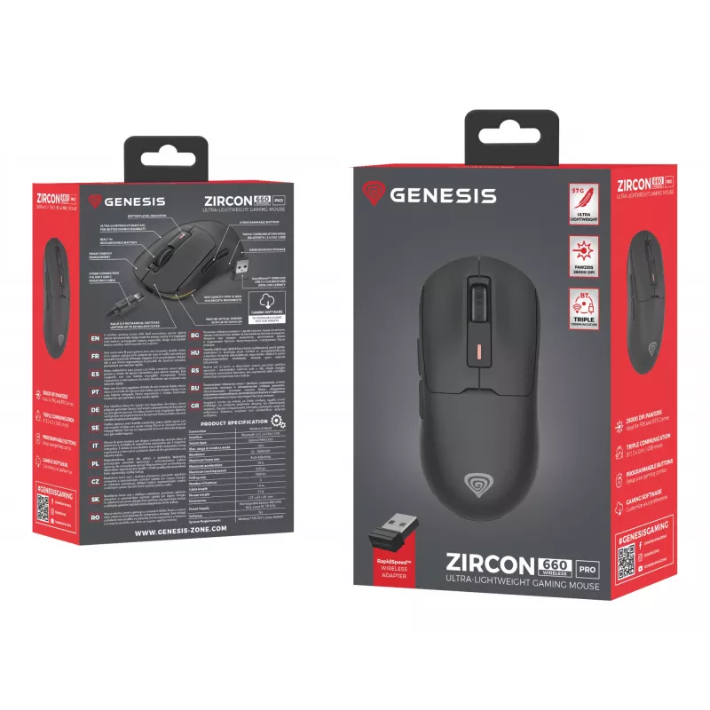 GENESIS NMG-2193 pelė žaidimams Ambidekstrinė Bluetooth + USB Type-C Optinė 26000 DPI