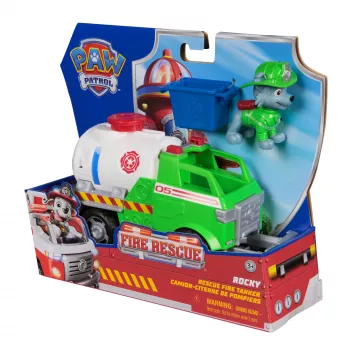 PAW Patrol Rocky Rescue Fire Tanker gelbėjimo sunkvežimis su figūrėle ir griebtuvu