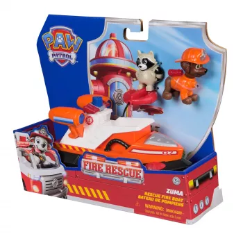 PAW Patrol Fire Rescue: Zuma gelbėjimo gaisrinis kateris su veikėju, gelbėjimo ratu, meškėnu ir žaisliniu kateriu, vaikų žaislai berniukams ir mergaitėms nuo 3 metų