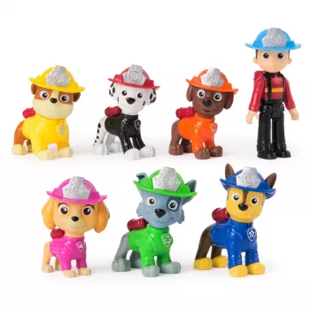 PAW Patrol Fire Rescue Team Pack – 7 kolekcionuojamų veikėjų figūrėlių rinkinys (Ryder + 6 šuniukai), 3+ metų vaikams