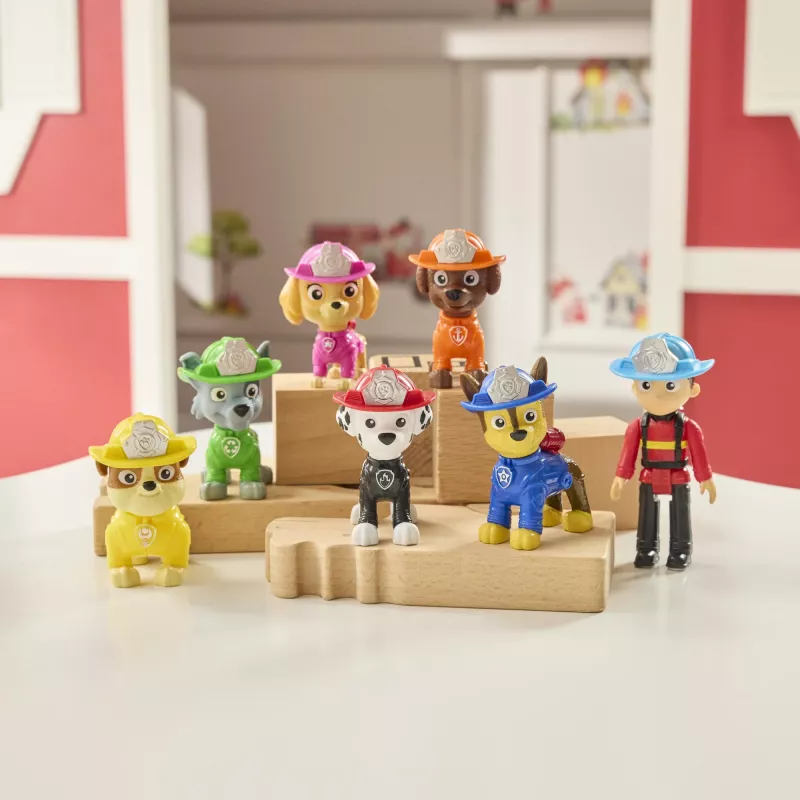 PAW Patrol Fire Rescue Team Pack – 7 kolekcionuojamų veikėjų figūrėlių rinkinys (Ryder + 6 šuniukai), 3+ metų vaikams