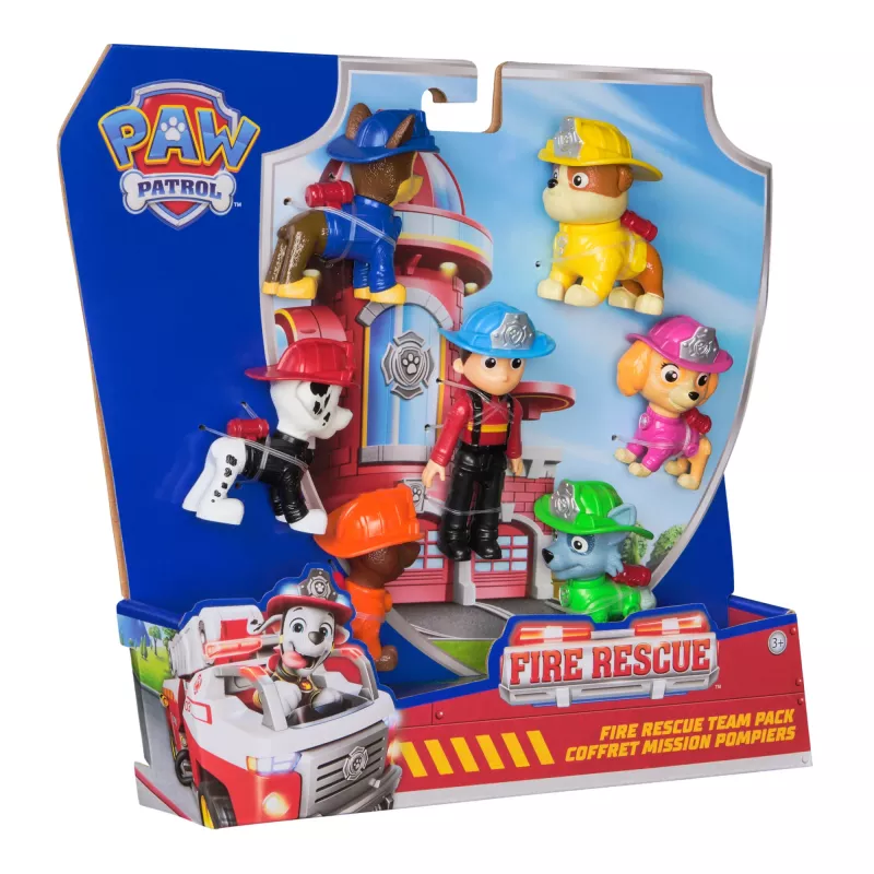 PAW Patrol Fire Rescue Team Pack – 7 kolekcionuojamų veikėjų figūrėlių rinkinys (Ryder + 6 šuniukai), 3+ metų vaikams