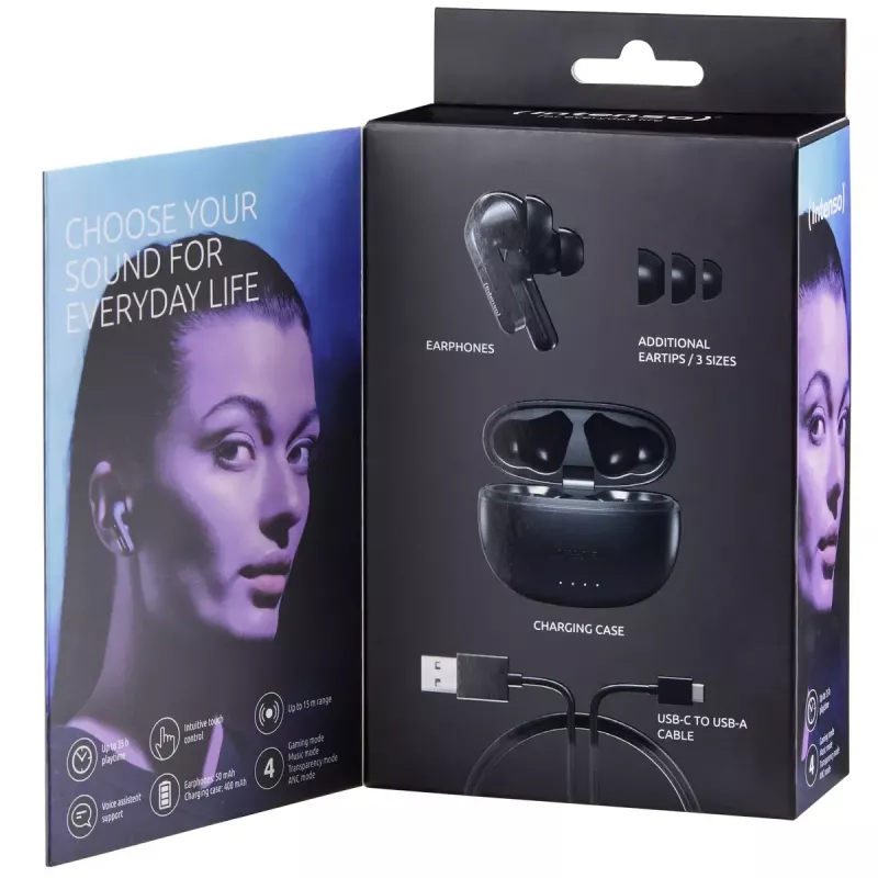 Ausinės Intenso Black Buds T300A