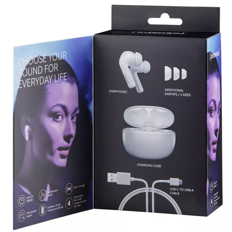 Belaidės ausinės Intenso White Buds T302A