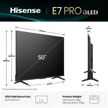 Hisense 50E77Q PRO 127 cm (50 colių) 4K Ultra HD QLED išmanusis televizorius su Wi-Fi, juodas