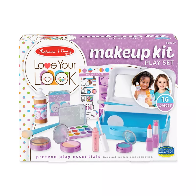 Melissa & Doug Love Your Look apsimestinis makiažo rinkinys – 16 dalių žaidimų rinkinys be netvarkos (NE TURI TIKRŲ KOSMETIKOS)