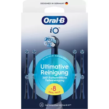 Oral-B iO Ultimate Clean keičiamieji šepetėlių antgaliai – 8 vnt., juodi, aukščiausios kokybės apnašų šalinimui