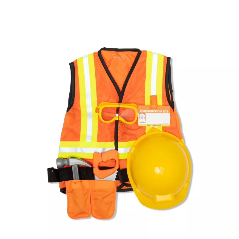 Melissa & Doug Construction Worker Role Play Costume Dress-Up Set (6 vnt.) – Statybininko kostiumas vaikams