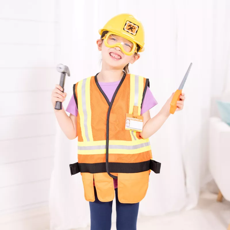 Melissa & Doug Construction Worker Role Play Costume Dress-Up Set (6 vnt.) – Statybininko kostiumas vaikams