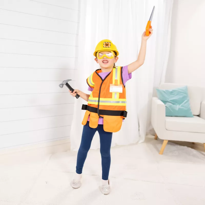 Melissa & Doug Construction Worker Role Play Costume Dress-Up Set (6 vnt.) – Statybininko kostiumas vaikams