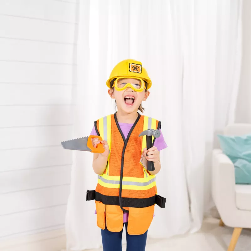 Melissa & Doug Construction Worker Role Play Costume Dress-Up Set (6 vnt.) – Statybininko kostiumas vaikams