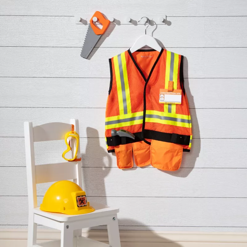 Melissa & Doug Construction Worker Role Play Costume Dress-Up Set (6 vnt.) – Statybininko kostiumas vaikams