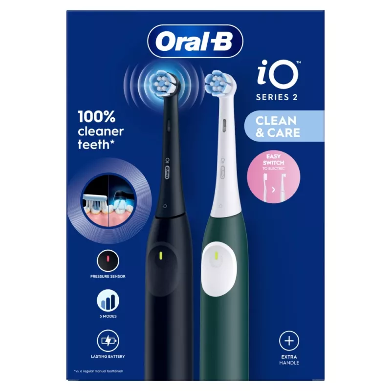 Elektroninis dantų šepetėlis BRAUN Oral‑B iO Series 2 Duo Juodas/Žalias, įkraunamas, modelis 62418