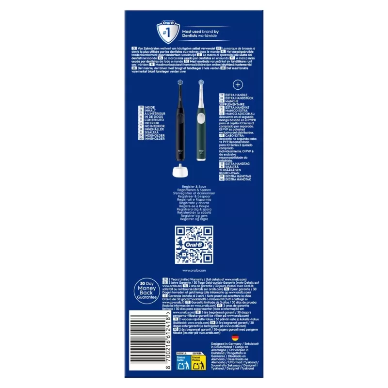 Elektroninis dantų šepetėlis BRAUN Oral‑B iO Series 2 Duo Juodas/Žalias, įkraunamas, modelis 62418