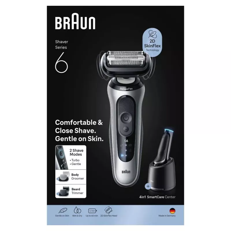 Folijos skustuvas Braun Series 6 62-S7650cc sidabrinis su ličio jonų baterija