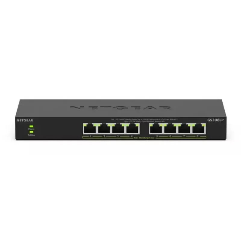 NETGEAR GS308LP nevaldomas Gigabit Ethernet (10/100/1000) maitinimas per Ethernet (PoE) stalinis juodas
