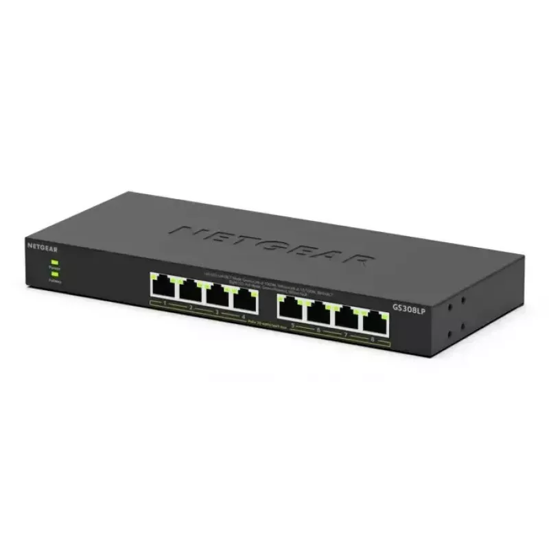 NETGEAR GS308LP nevaldomas Gigabit Ethernet (10/100/1000) maitinimas per Ethernet (PoE) stalinis juodas