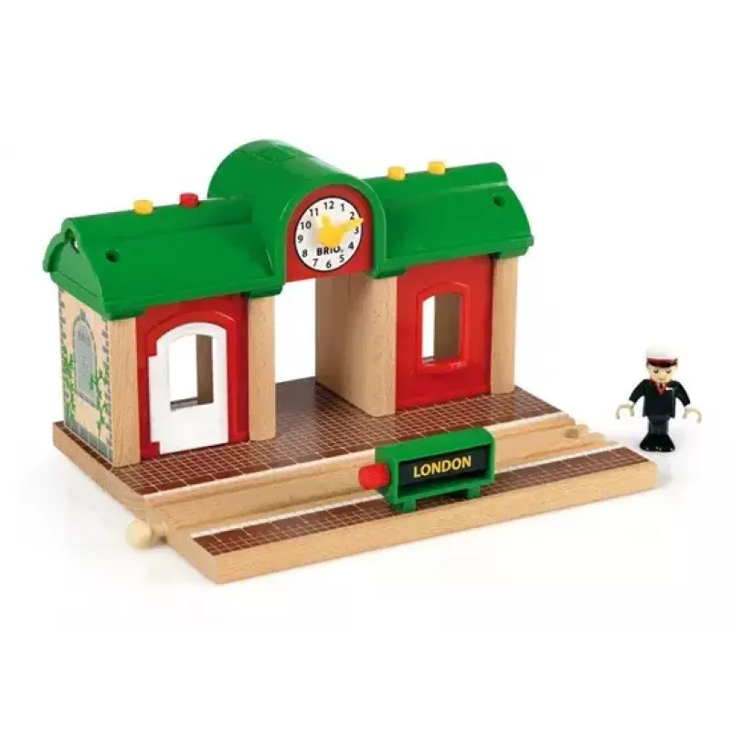 Ravensburger – BRIO Modelinio geležinkelio įrašymo ir grojimo stotelė, 3 dalių, AA baterija, juoda/žalia/raudona