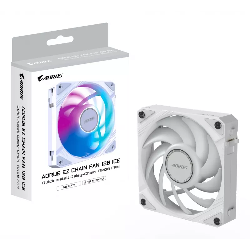 Gigabyte AORUS EZ CHAIN FAN 120 ICE korpuso ventiliatorius, 120 mm, baltos spalvos, GP-ECFAN1201 ICE