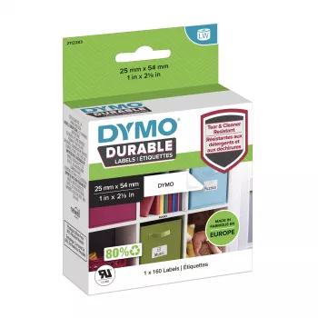DYMO Authentic LabelWriter Durable Etiketės | 25mm x 54mm | Baltas Polipropilenas | 160 Lipdukų | Aukštos Kokybės | LabelWriter Etikečių Spausdintuvams