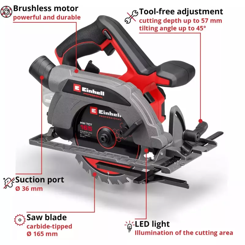 Belaidis diskinis pjūklas EINHELL Professional TP-CS 18/165 Li BL, 18 V, solo (be akumuliatoriaus ir įkroviklio)