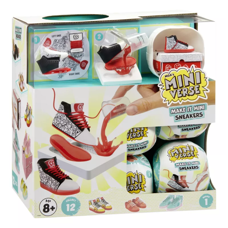 Miniverse Make It Mini Sneakers PDQ – miniatiūrinių sportbačių rinkinys, 8 m., įvairiaspalvis, plastikas