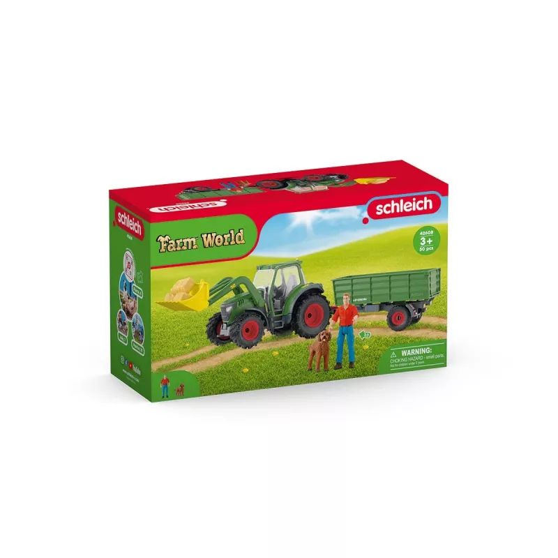 Traktorius su priekaba Schleich FARM WORLD 42608 Juoda Žalia Raudona Geltona