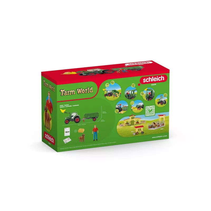 Traktorius su priekaba Schleich FARM WORLD 42608 Juoda Žalia Raudona Geltona