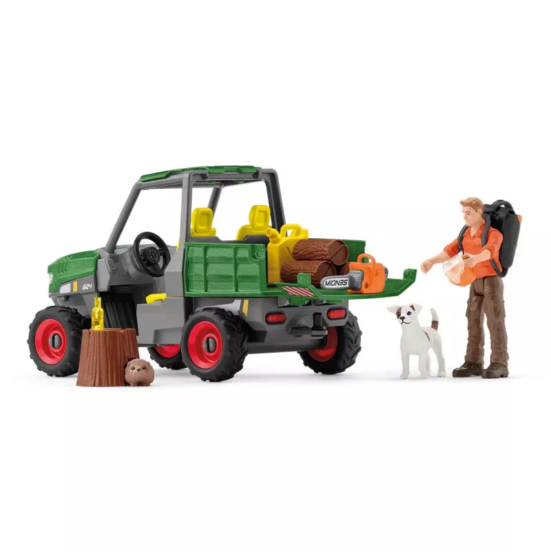 schleich FARM WORLD Darbas Miške – ūkio komplektas su ūkininku Pauliumi ir visureigiu
