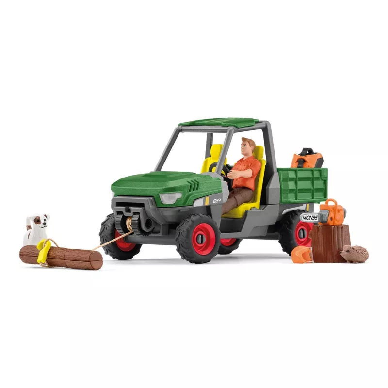 schleich FARM WORLD Darbas Miške – ūkio komplektas su ūkininku Pauliumi ir visureigiu