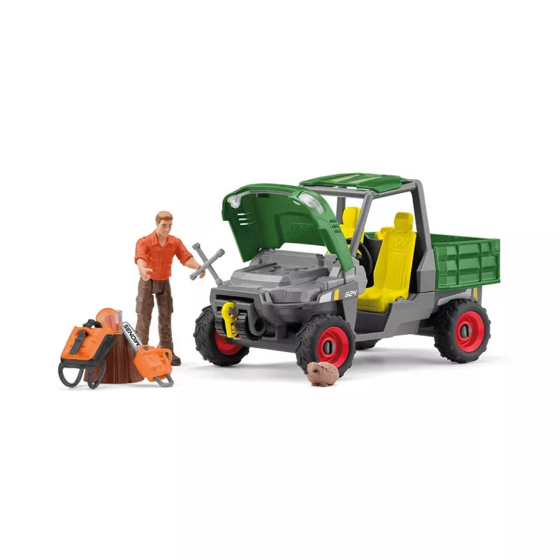 schleich FARM WORLD Darbas Miške – ūkio komplektas su ūkininku Pauliumi ir visureigiu