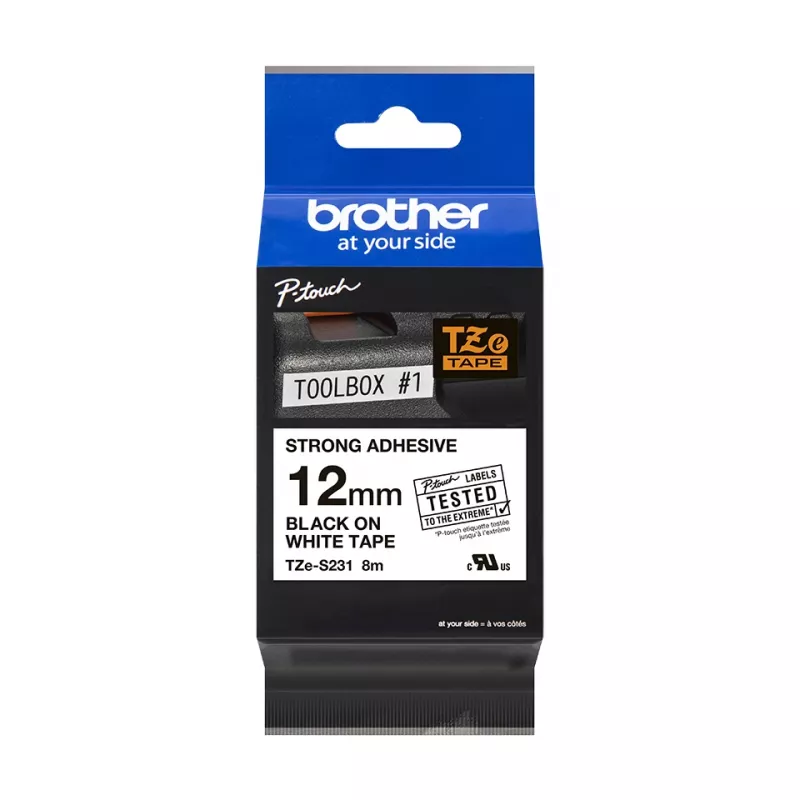 Juostelė etiketėms Brother TZe-S231 12mm juoda ant baltos