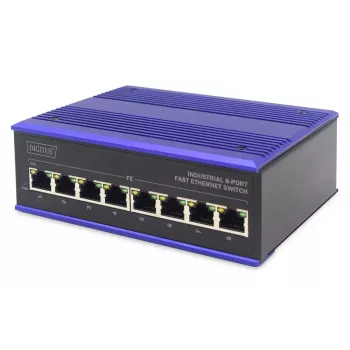 DIGITUS pramoninis 8 prievadų Fast Ethernet jungiklis DIN bėgiui, išplėstas temperatūrų diapazonas
