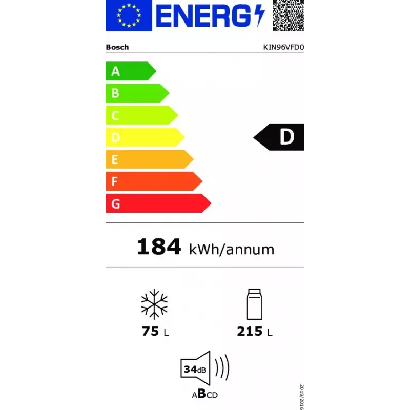 Įmontuojamas šaldytuvas-šaldiklis Bosch Serie 4 KIN96VFD0 — 290 L, NoFrost, VitaFresh XXL 0°C