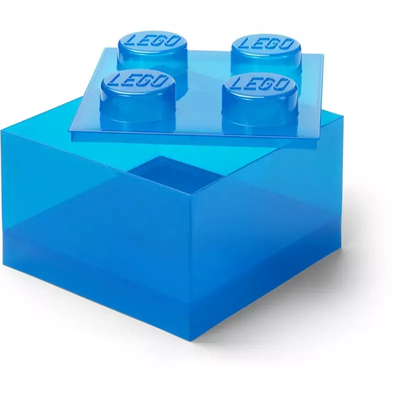 Laikymo dėžė Room Copenhagen LEGO Storage Brick 4 Top Lid Glitter — mėlyna/permatoma