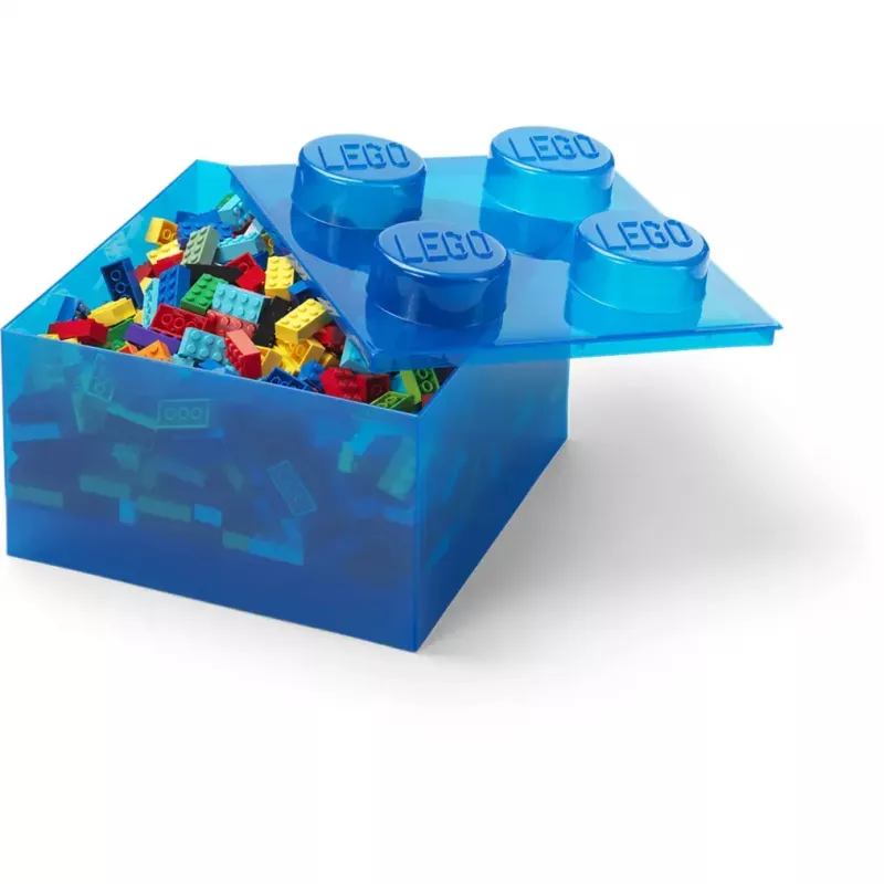 Laikymo dėžė Room Copenhagen LEGO Storage Brick 4 Top Lid Glitter — mėlyna/permatoma