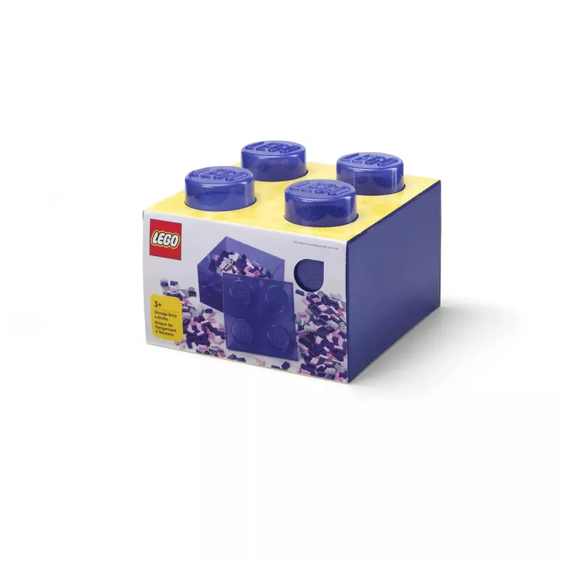 Laikymo dėžė Room Copenhagen LEGO Storage Brick 4 Top Lid Glitter — violetinė/permatoma