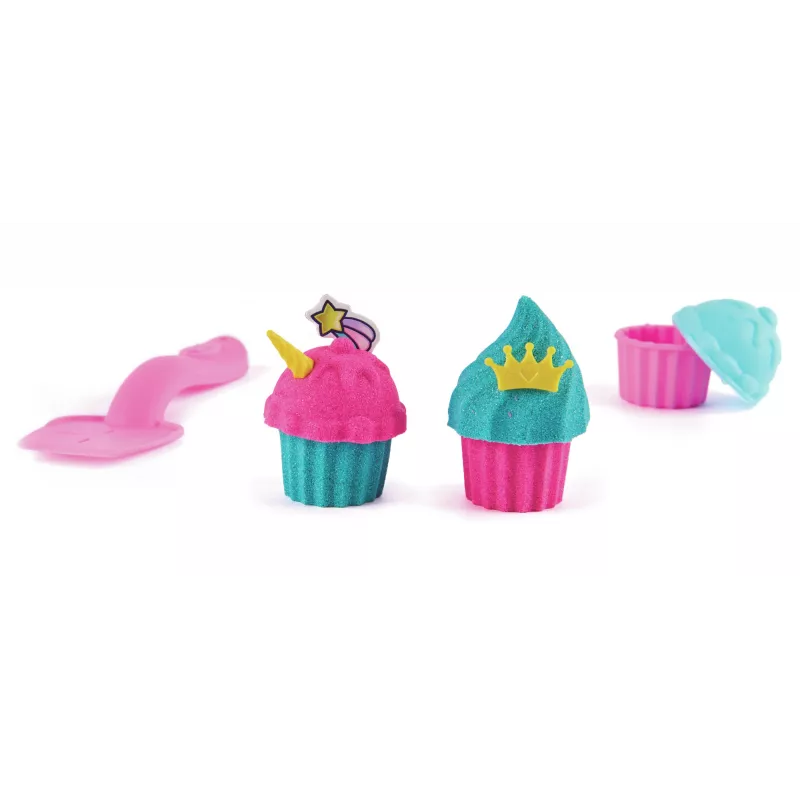 Kinetic Sand Shimmer, Unicorn Bake Shoppe rinkinys, 16oz (blizganti mėlyna ir neoninė rožinė), 8 vienaragio formų, sensorinis žaislas vaikams nuo 3 metų