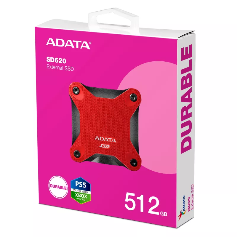 Išorinis SSD diskas ADATA SD620 512 GB, USB 3.2 Gen 2 Micro-USB B, raudonas, silikoninis korpusas
