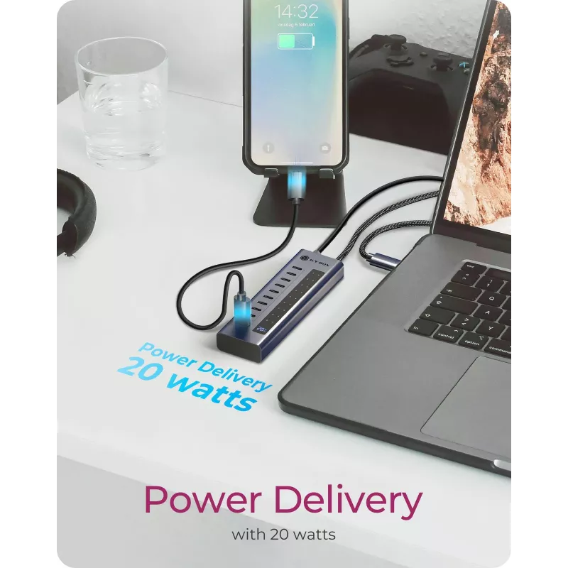 USB šakotuvas icybox IB-HUB1450-C31 — 10 prievadų, USB 3.2