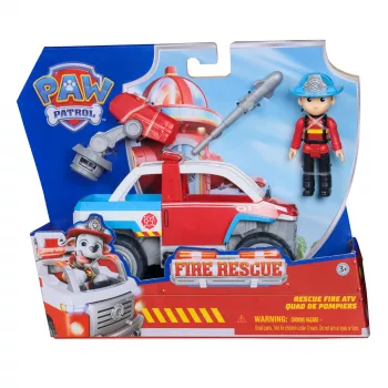 Žaislinė transporto priemonė Spin Master Paw Patrol Fire Rescue Ryder gelbėjimo keturratis su drono paleidimo įrenginiu ir Ryder figūrėle