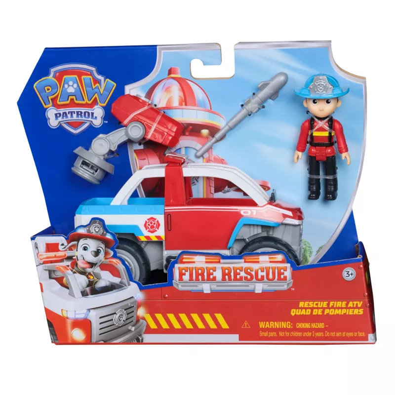 Žaislinė transporto priemonė Spin Master Paw Patrol Fire Rescue Ryder gelbėjimo keturratis su drono paleidimo įrenginiu ir Ryder figūrėle