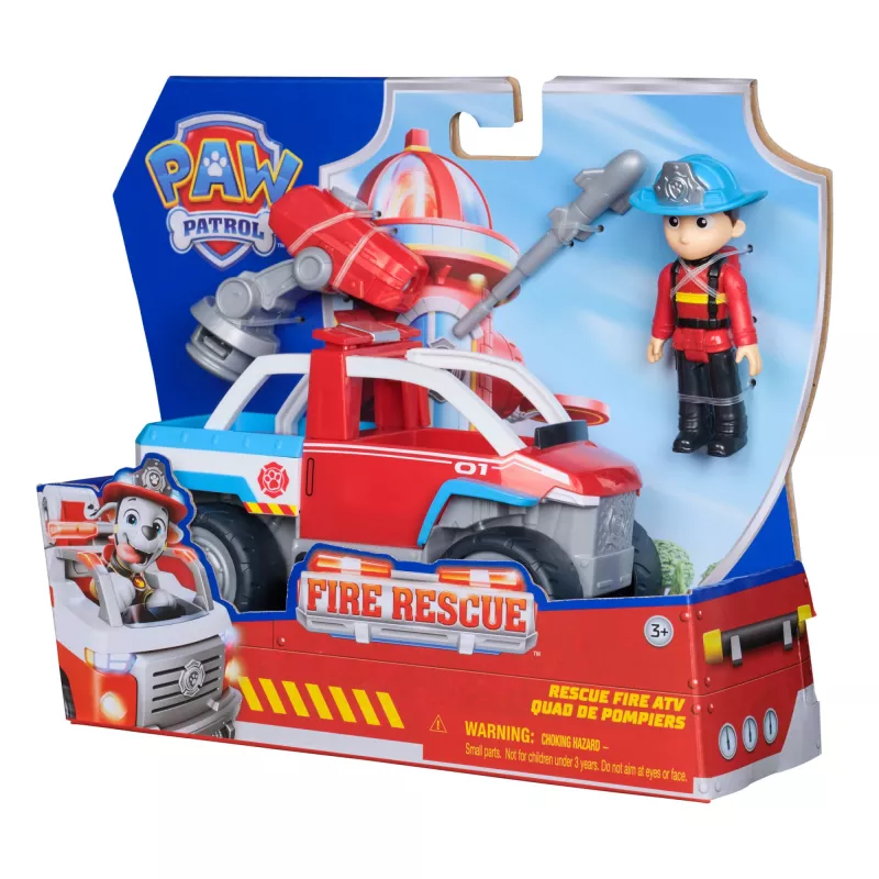 Žaislinė transporto priemonė Spin Master Paw Patrol Fire Rescue Ryder gelbėjimo keturratis su drono paleidimo įrenginiu ir Ryder figūrėle