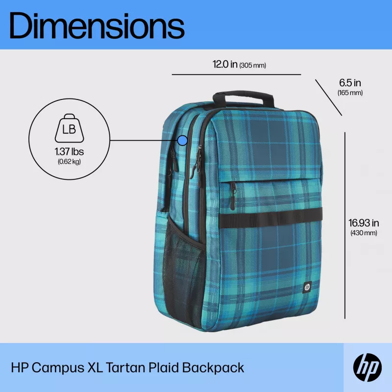 HP Campus XL Tartan Plaid kuprinė, kuprinė, 620 g