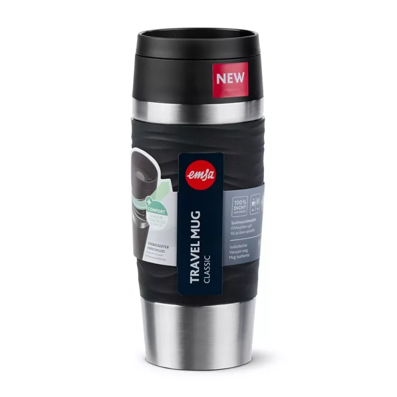 EMSA Travel Mug Waves kelioninis puodelis 360 ml juodas nerūdijantis plienas
