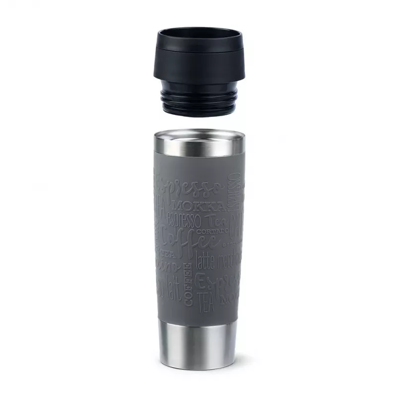 EMSA N2022300 Travel Mug Classic Grande termo puodelis, 500 ml, nerūdijantis plienas/PP/silikonas, Quick Press dangtis, pilkas